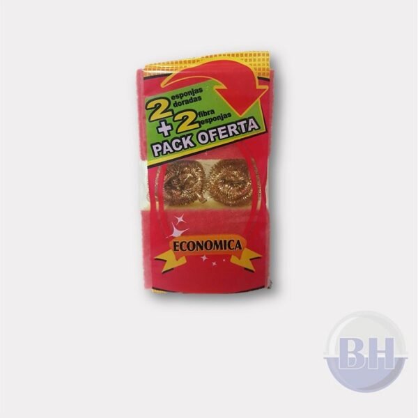 PACK OFERTA 2 FIBRA ESPONJA + 2 ESPONJAS DORADAS
